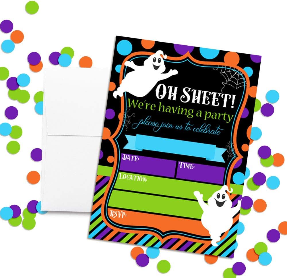 Oh Sheet Funny Ghost Halloween Party Invites 5x7 Fill In Cards