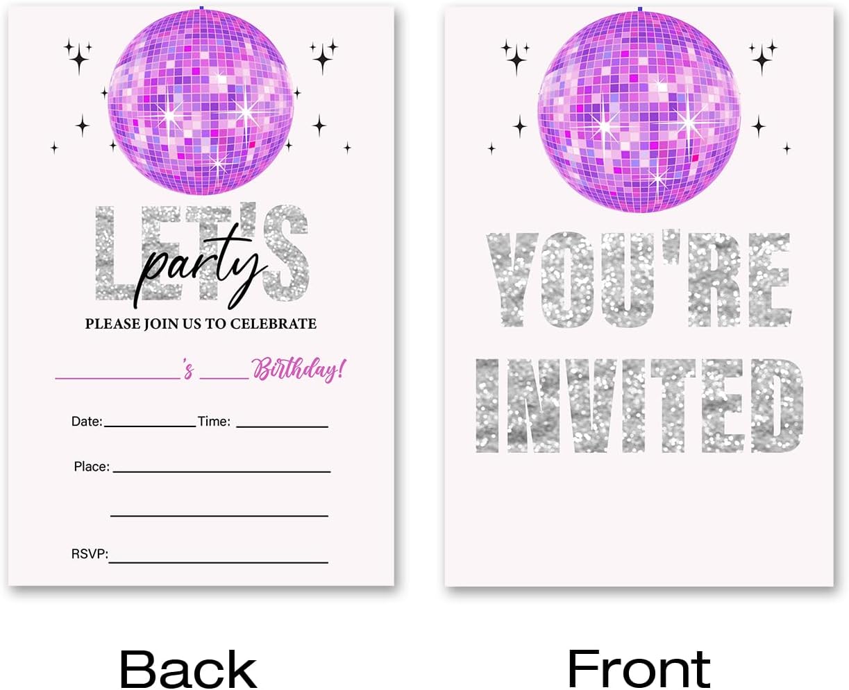 Brayqu Retro Disco Birthday Invites with Envelopes