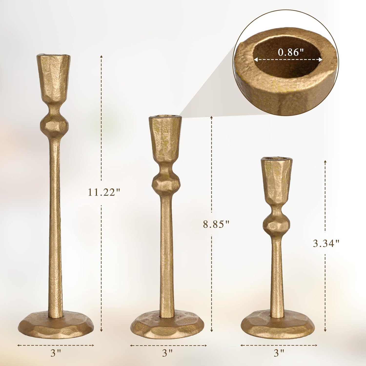 Antique Brass Taper Candle Holder Set of 3