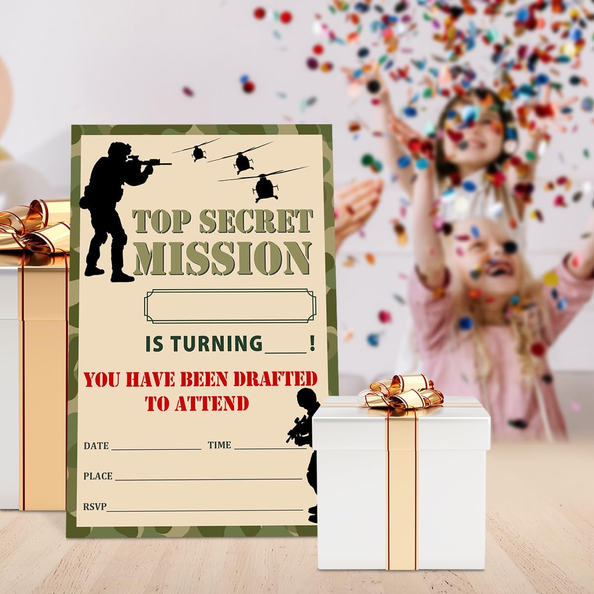 Camo Military Birthday Invitations Set with Envelopes 4x6