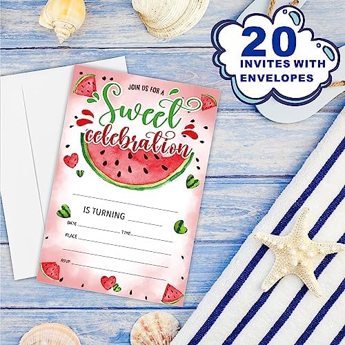 Watermelon Birthday Invitations - 20 Cards With Envelopes