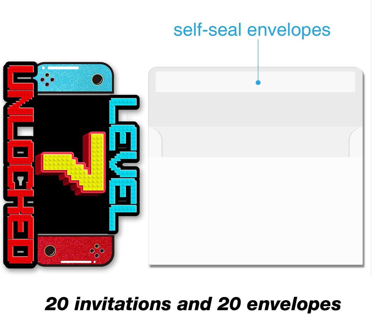 Video Game Shaped 7th Birthday Invites for Boys