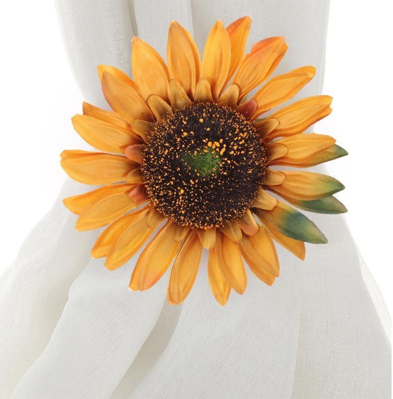DECHOUS 4 Pack Flower Curtain Tiebacks Clips - Boho Sunflower Drapery Holdbacks