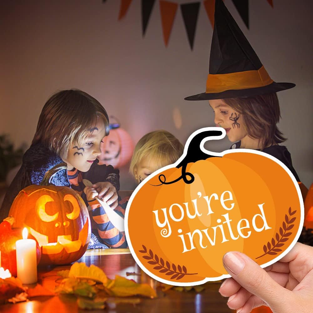 Haizct Halloween Pumpkin Fill-In Invitations 15 Pack