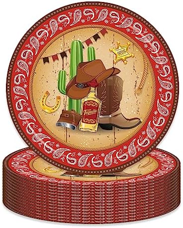 24Pcs 9 Inch Cowboy Western Paper Plates Set