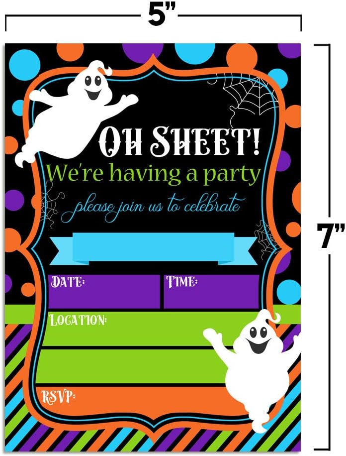 Oh Sheet Funny Ghost Halloween Party Invites 5x7 Fill In Cards
