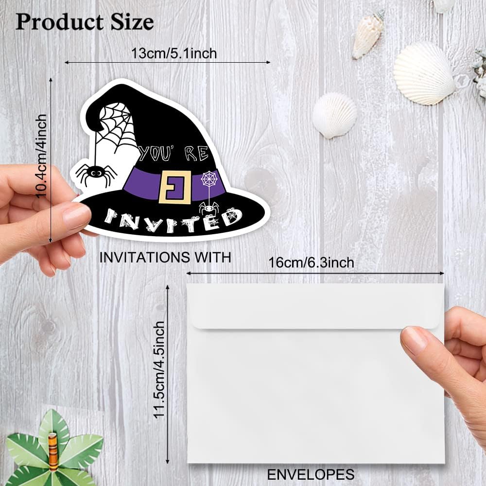 Haizct 15 Pack Halloween Hat Shaped Fill-In Invitations