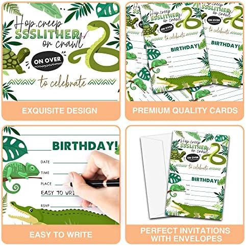 20 Count Snake Lizard Birthday Invites with Envelopes