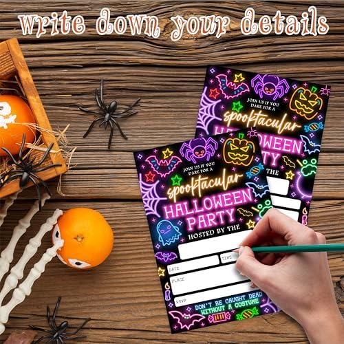 EXW Halloween Party Invitations With Envelopes - Glow Neon Spooktacular