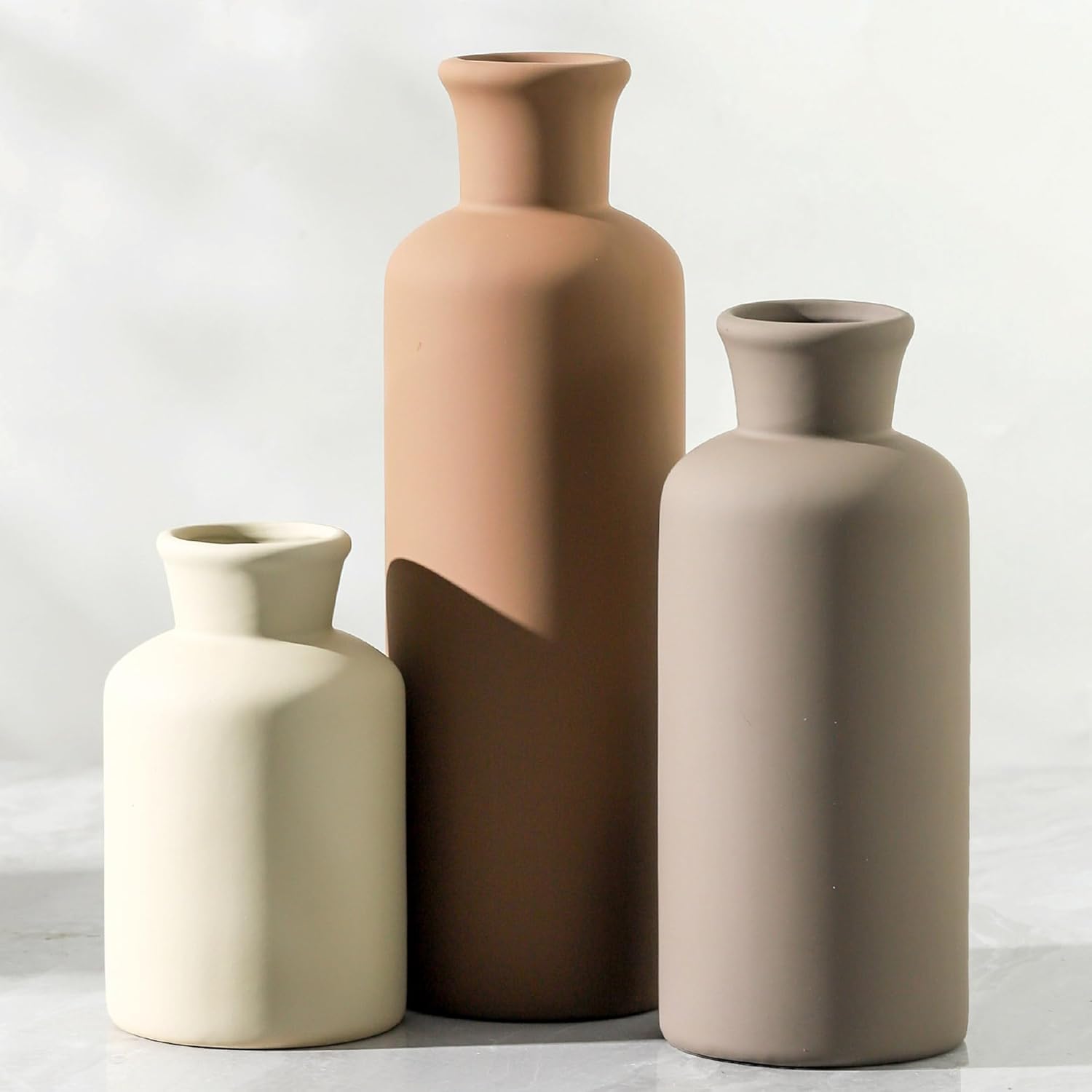 Ceramic Vase Set of 3 Brown Home Decor