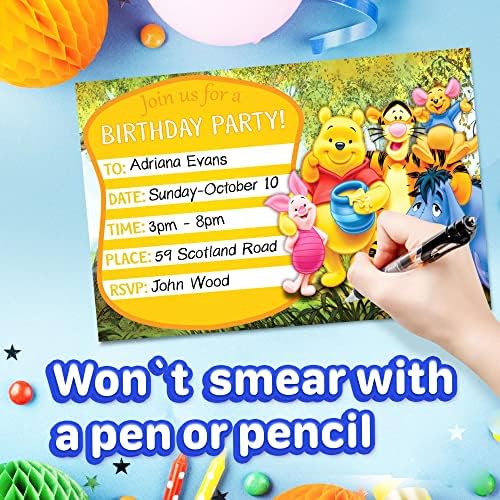 Set of 20 Honey Bear Birthday Invitations with Envelopes