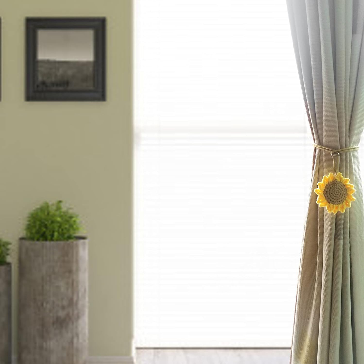 2 Pack Crochet Sunflower Curtain Holdbacks