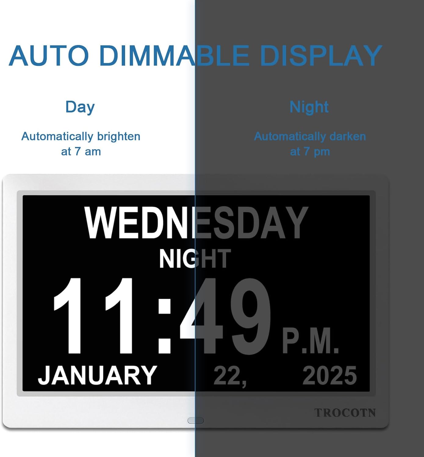 TROCOTN 10 Inch Digital Clock with 5 Display Modes and 12 Custom Alarms