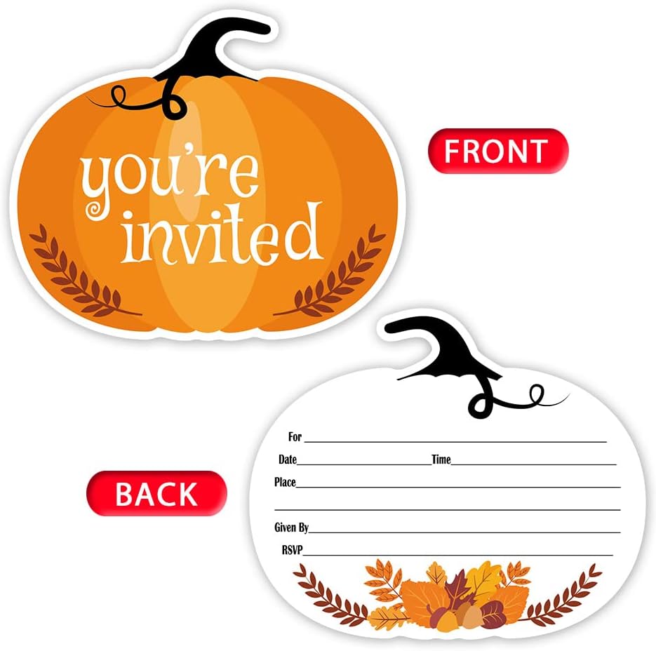 Haizct Halloween Pumpkin Fill-In Invitations 15 Pack