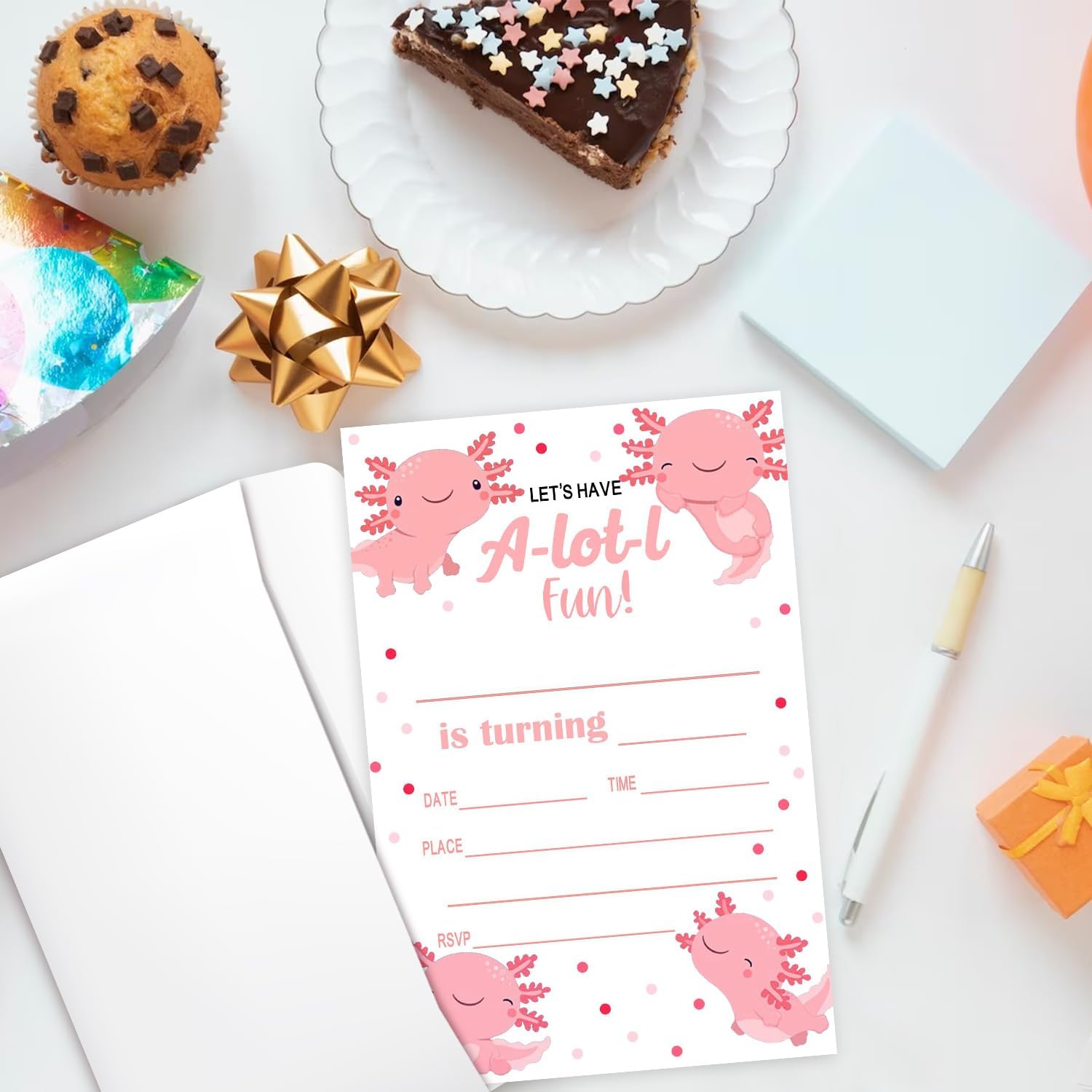 Axolotl Birthday Invites for Kids 20 with Envelopes