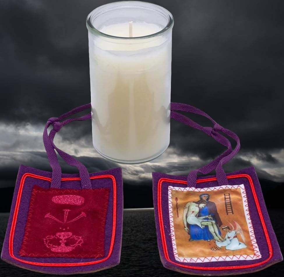51 Beeswax Candle with Purple Scapular