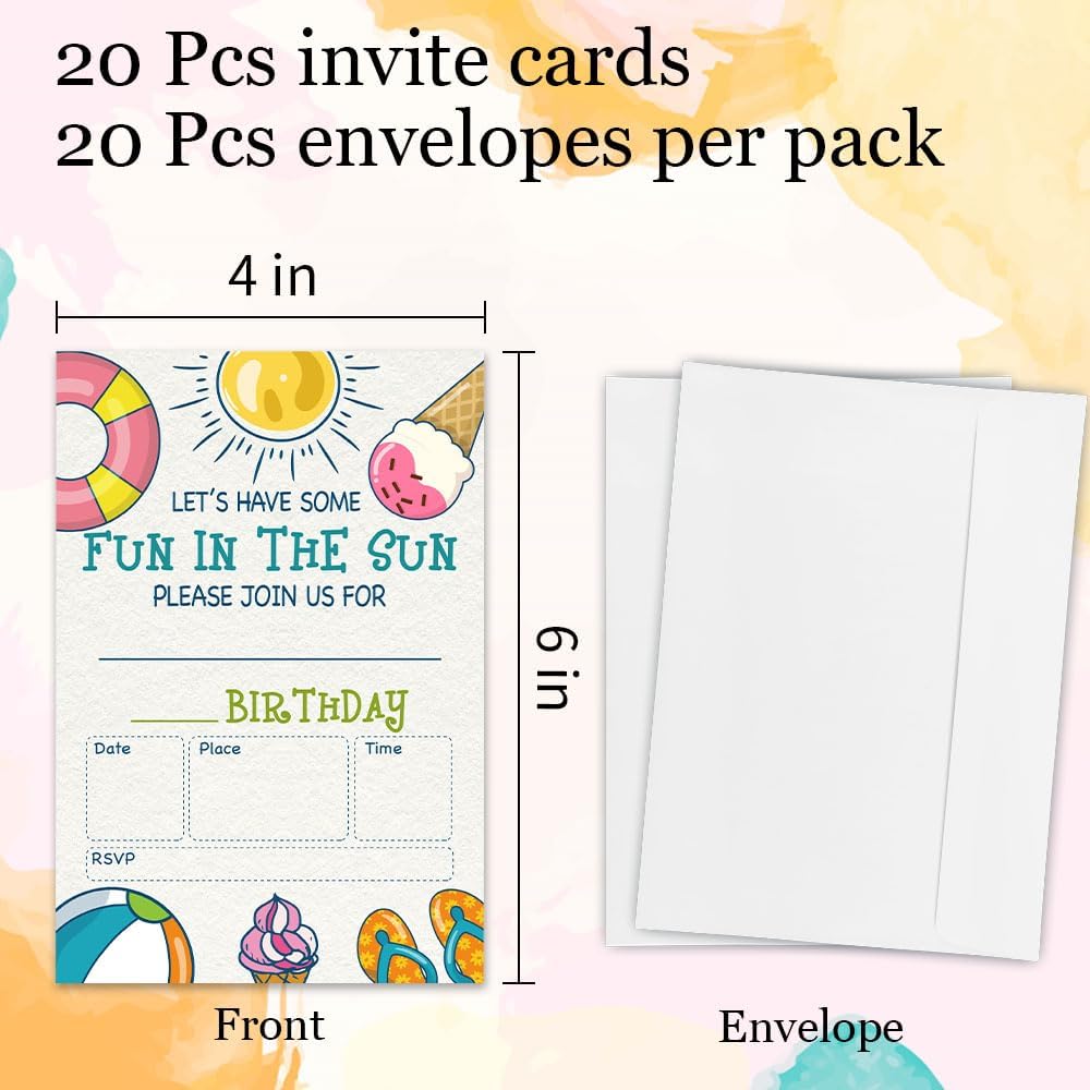 Pool Party Birthday Invitation Cards 4x6 Double Sided