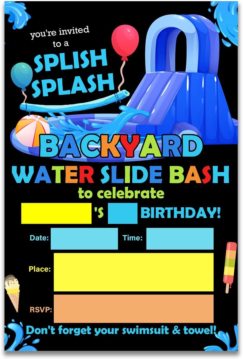 Waterslide Birthday Party Invitations Set of 20 with Envelopes