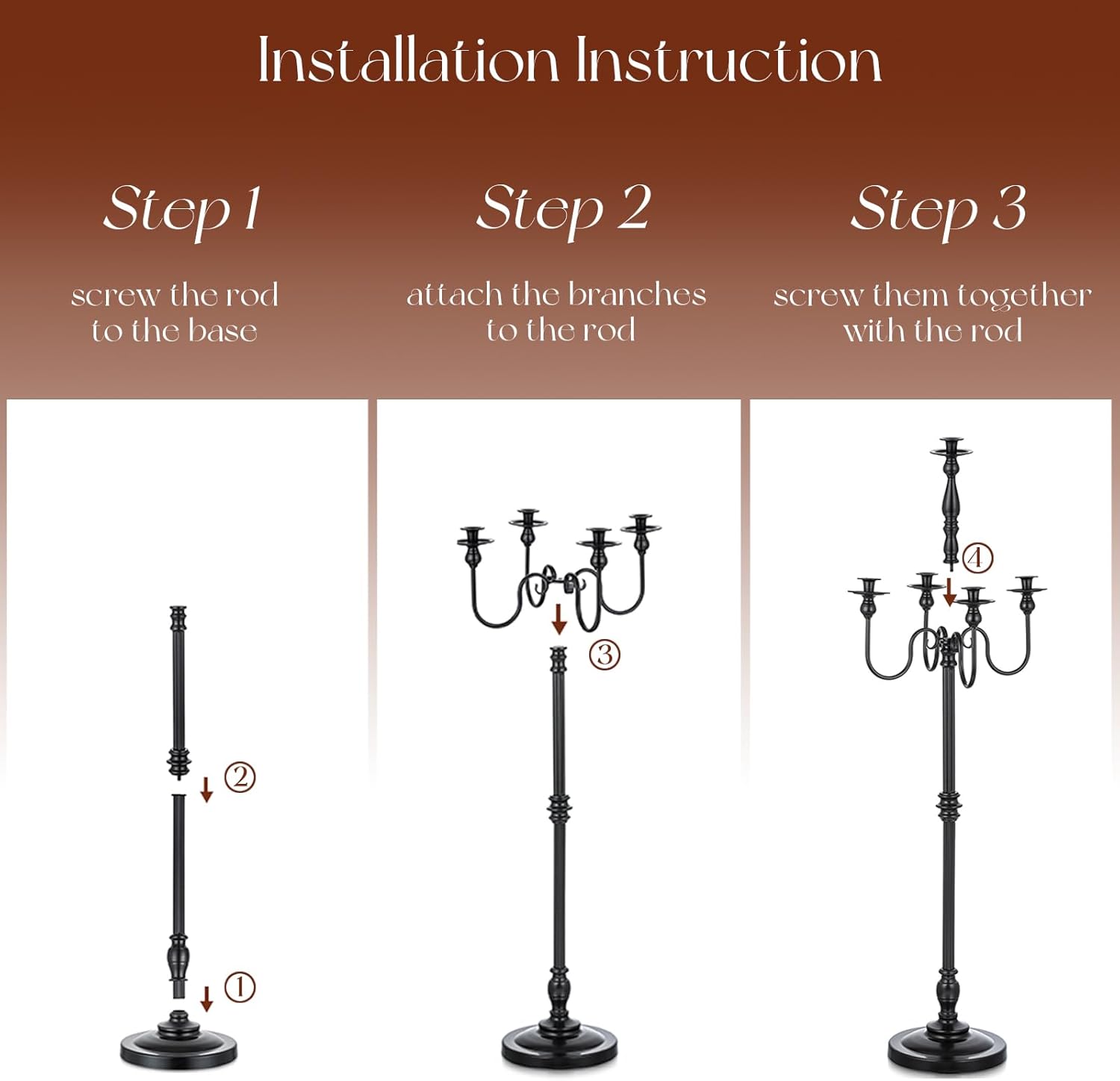Candeldo 48 Inches Black Candelabra Set of 2