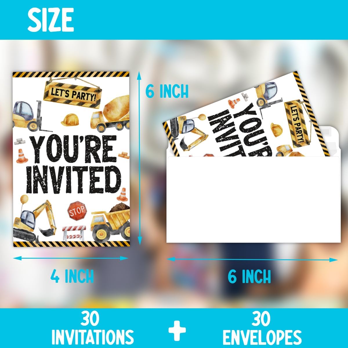 Construction Birthday Party Invitations with Dump Truck Design