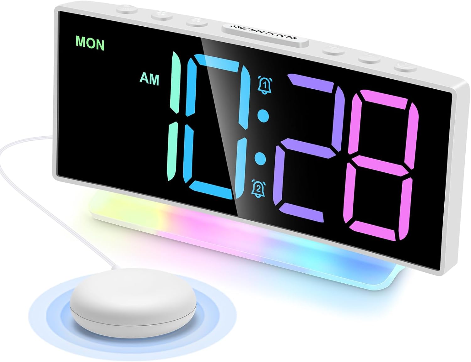 Cadmos Extra Loud Alarm Clock with Bed Shaker and RGB Display