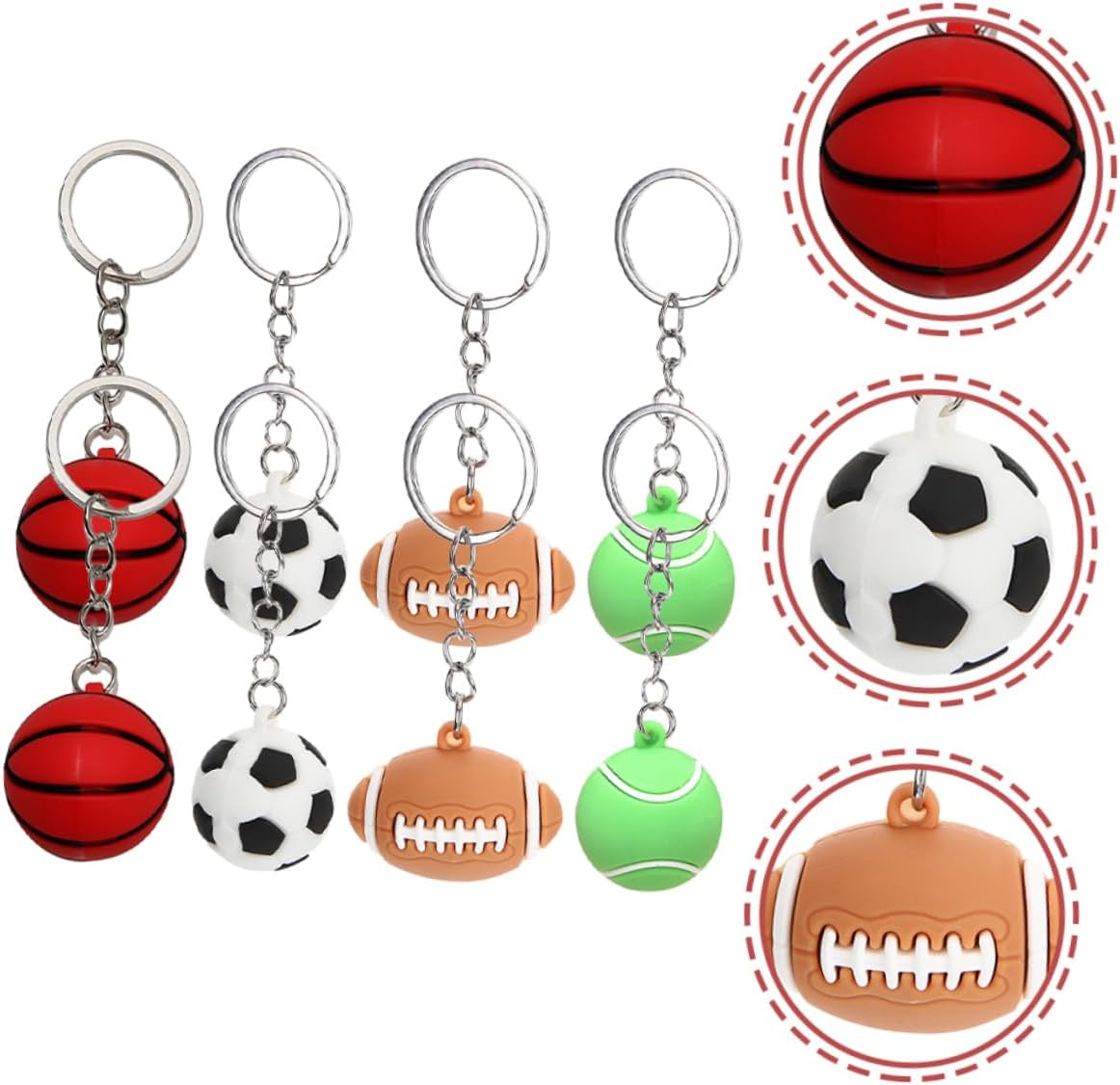 8pcs Sports Keychains Keyrings for Backpacks Luggage and School Bags