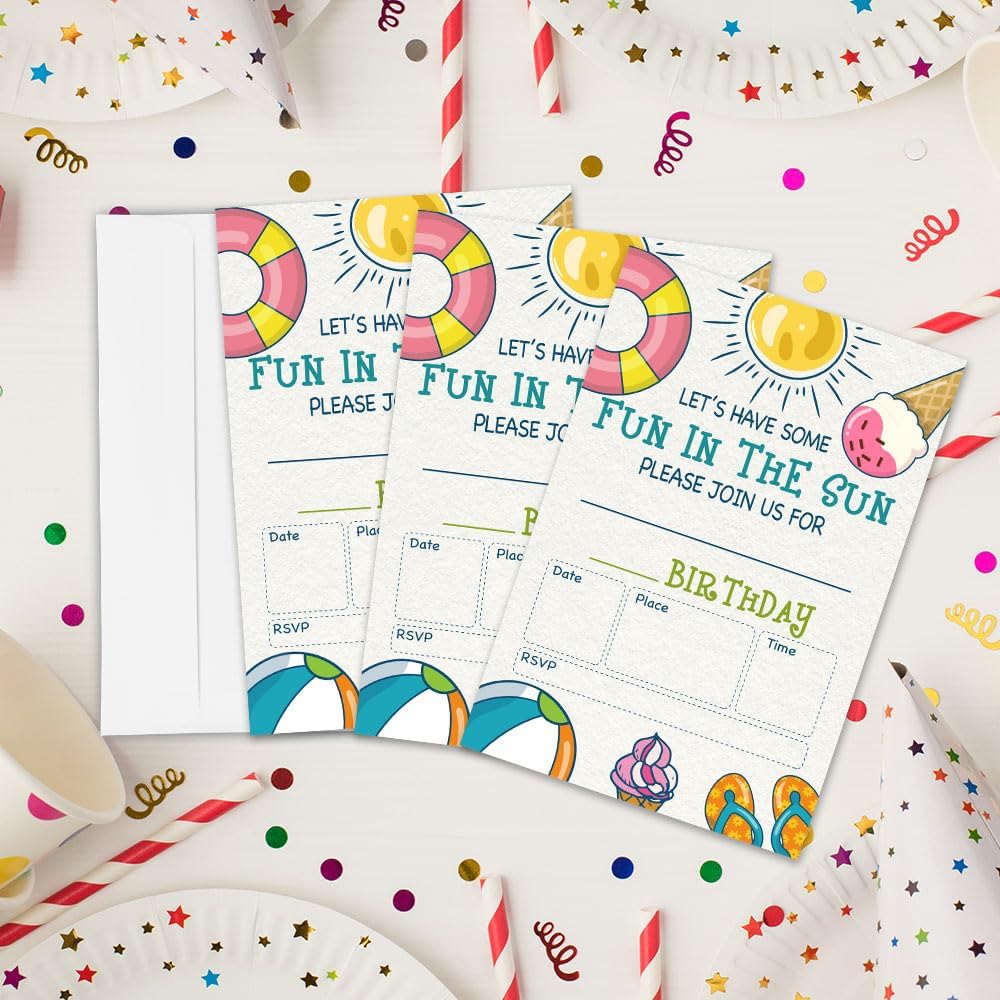 Pool Party Birthday Invitation Cards 4x6 Double Sided