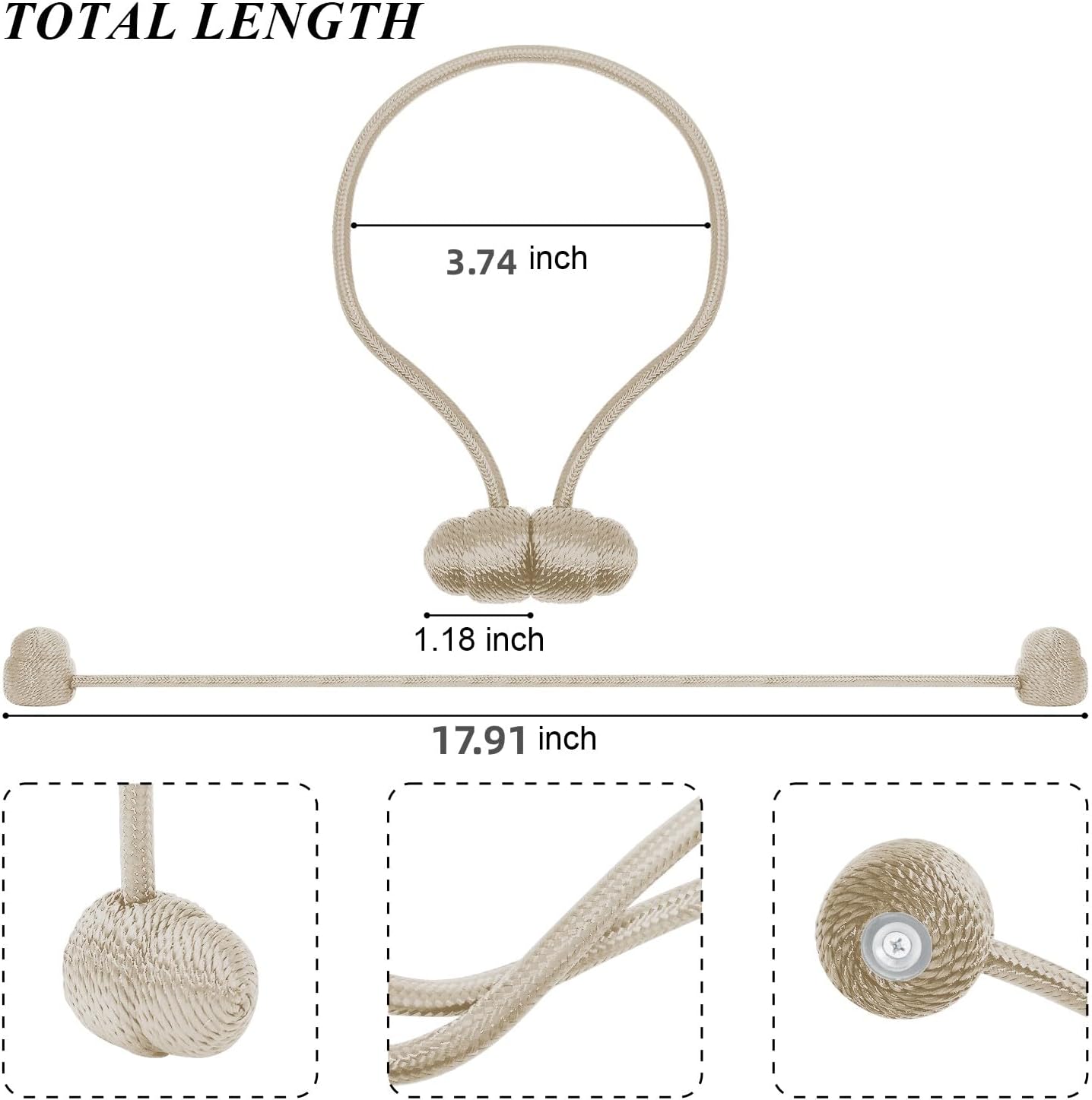 Tifanso Beige Magnetic Curtain Holdbacks - 4pcs Set