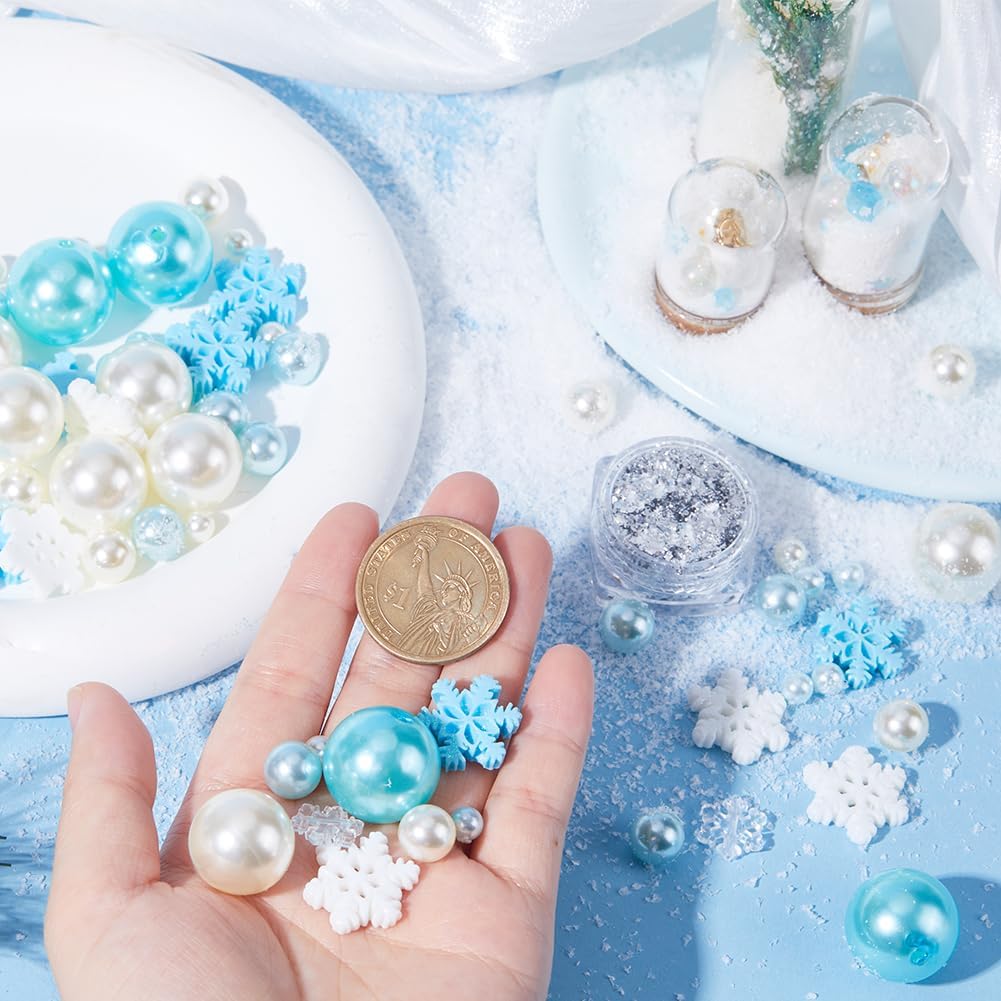 SUNNYCLUE Christmas Vase Filler Set with Blue Floating Candles and Faux Pearl Beads