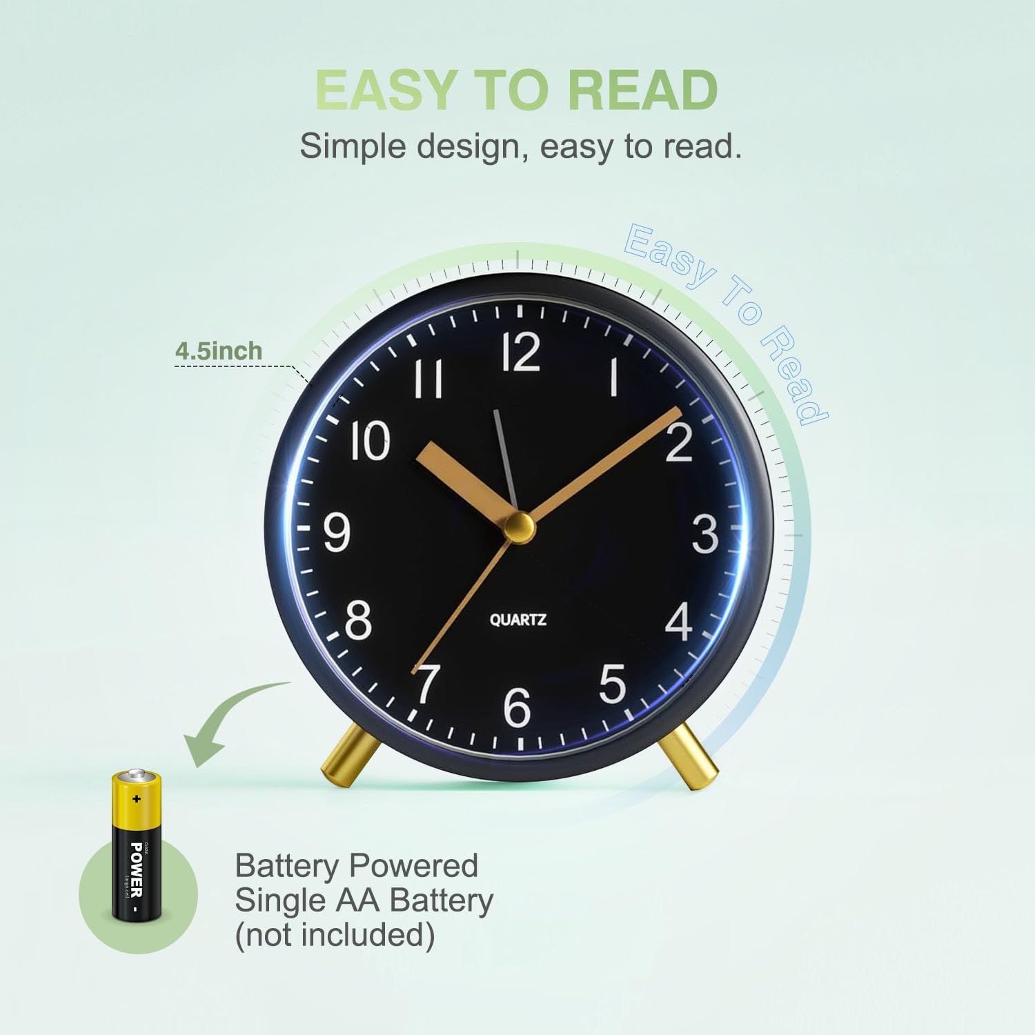 YouJabz Silent Analog Clock with Night Light