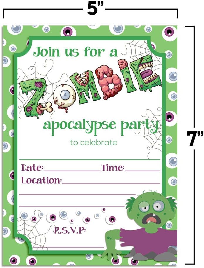 Zombie Halloween Party Invites 20pcs 5x7 Fill In Cards with Envelopes