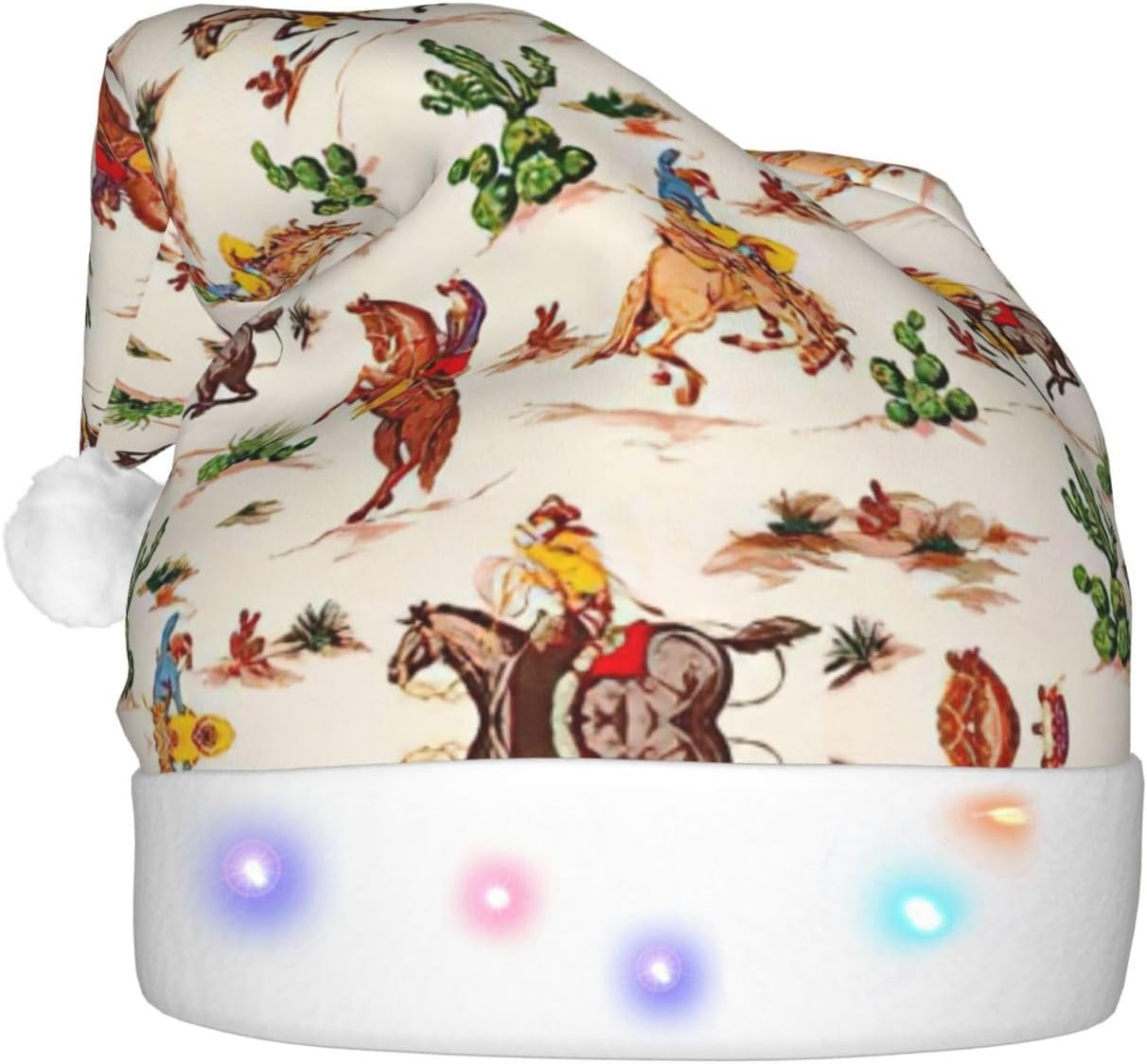 Cowboy Ride Horse Print Christmas Hat with LED