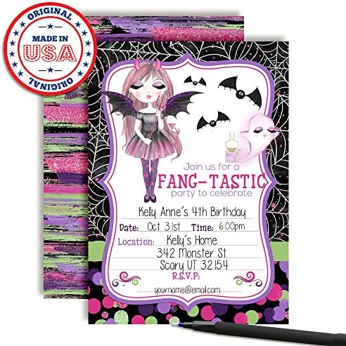 Fang-tastic Vampire Girl Halloween Party Invitations 20 pcs 5x7 Fill In Cards