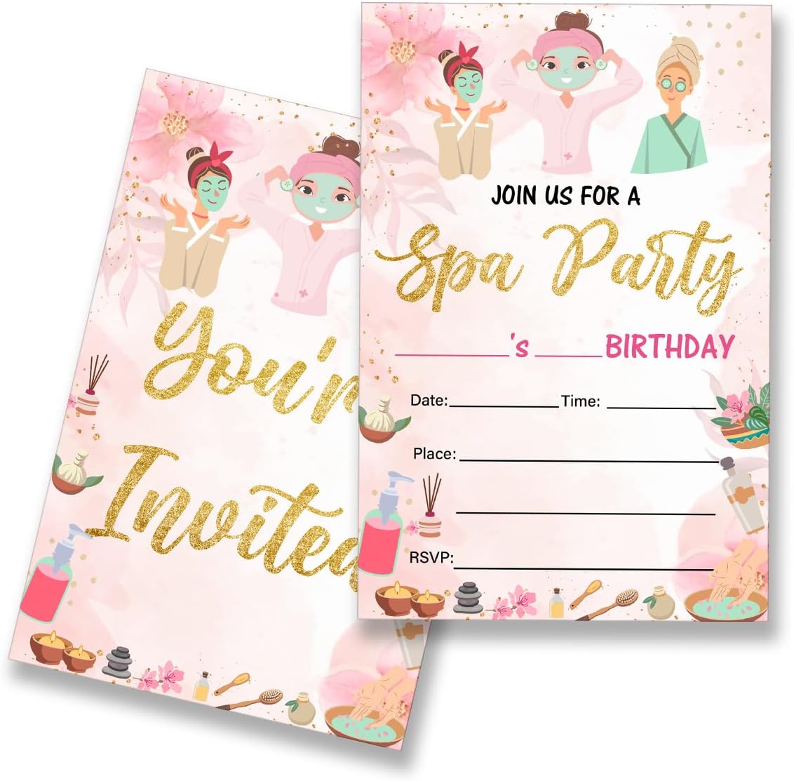 EUDOSI Pink Spa Birthday Party Invites Set of 20 with Envelopes