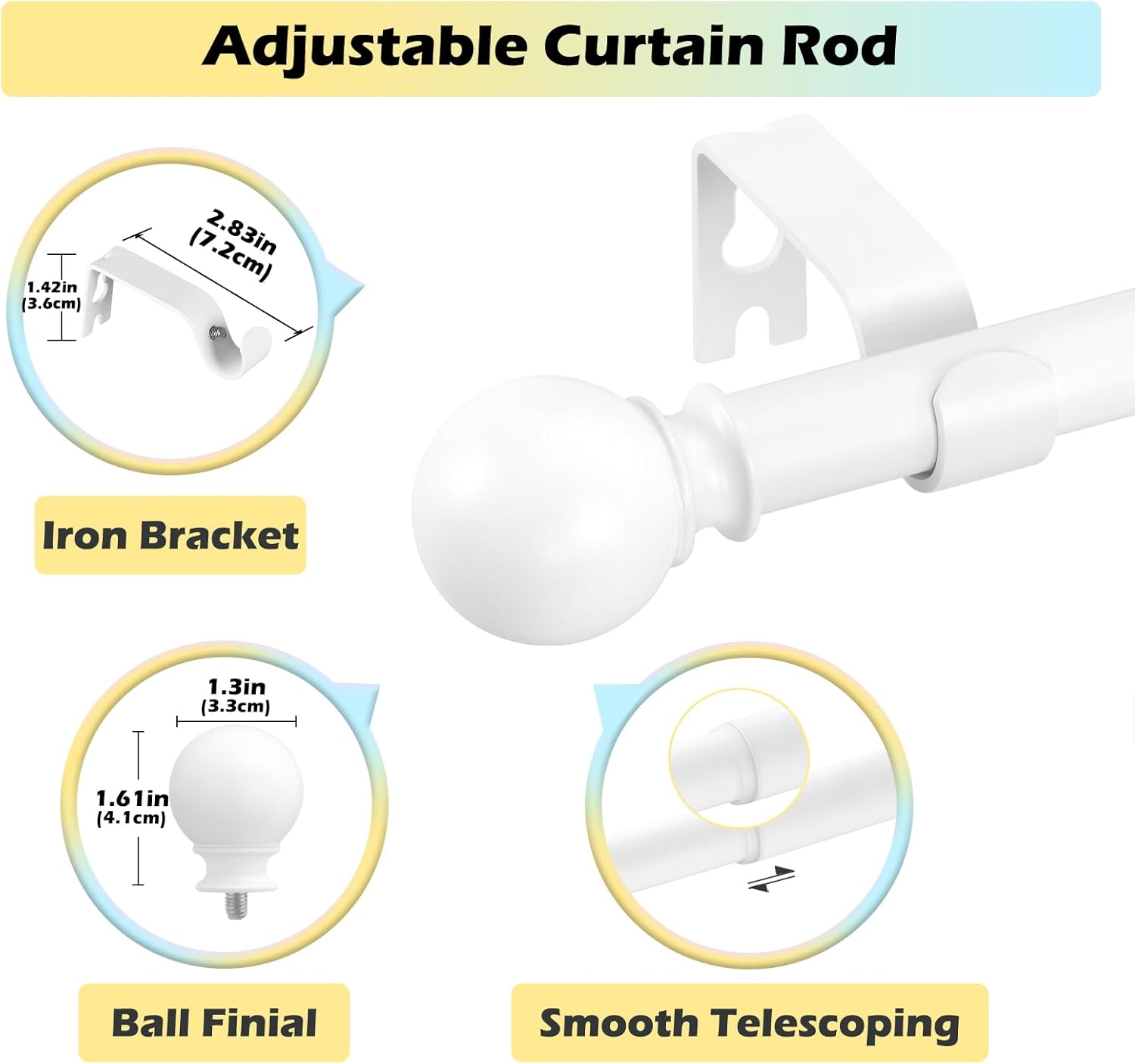 JRZOO White Curtain Rods 18-45 with Ball Finials