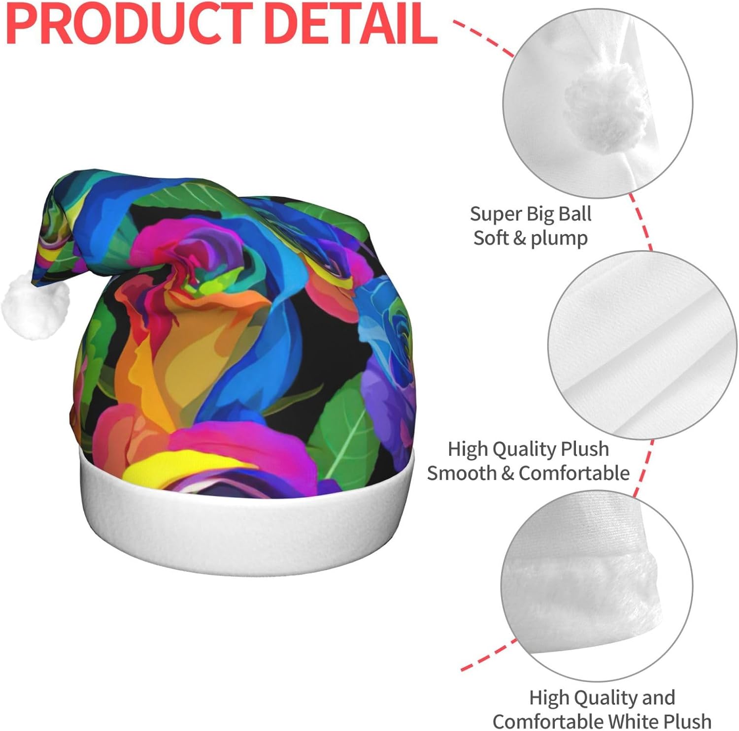 Multicolored Roses Print Christmas Hat with LED Lights