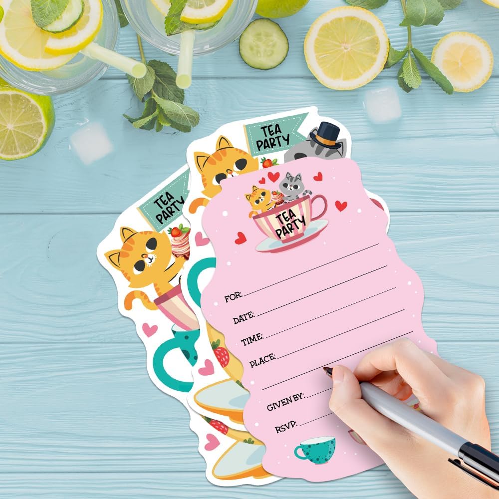 ERHACHAIJIA 15 Pc Cat Shaped Tea Party Invites
