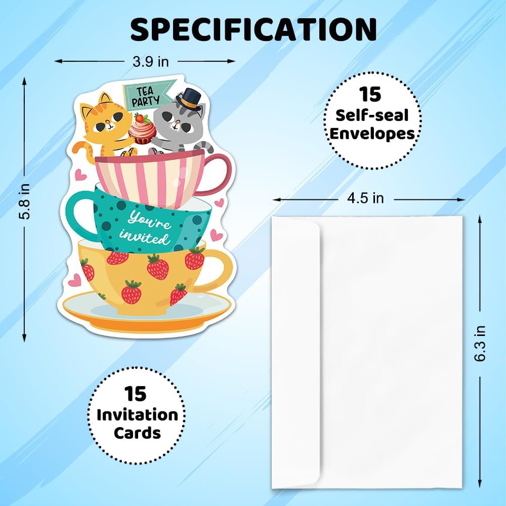 ERHACHAIJIA 15 Pc Cat Shaped Tea Party Invites