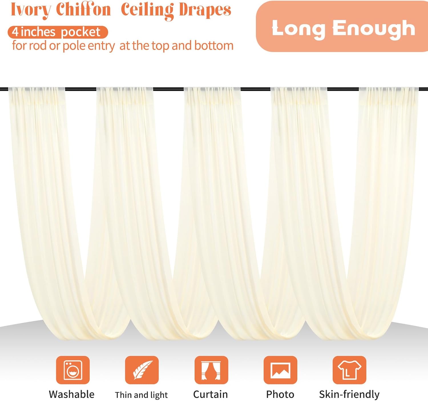6 Panels Beige Ceiling Drapes for Wedding Decorations