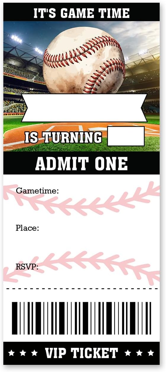 Brayqu Baseball Birthday Party Invitations Fill-In Set of 20