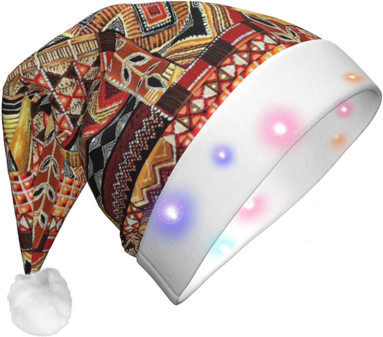 African Textile Patchwork Christmas Hat with LED Light