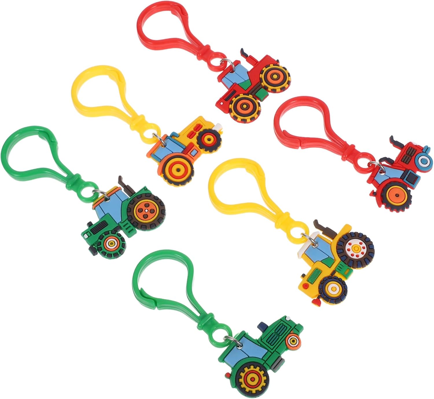 6pcs Farm Tractor Keychain Boys Girls Cartoon Keyring Pack