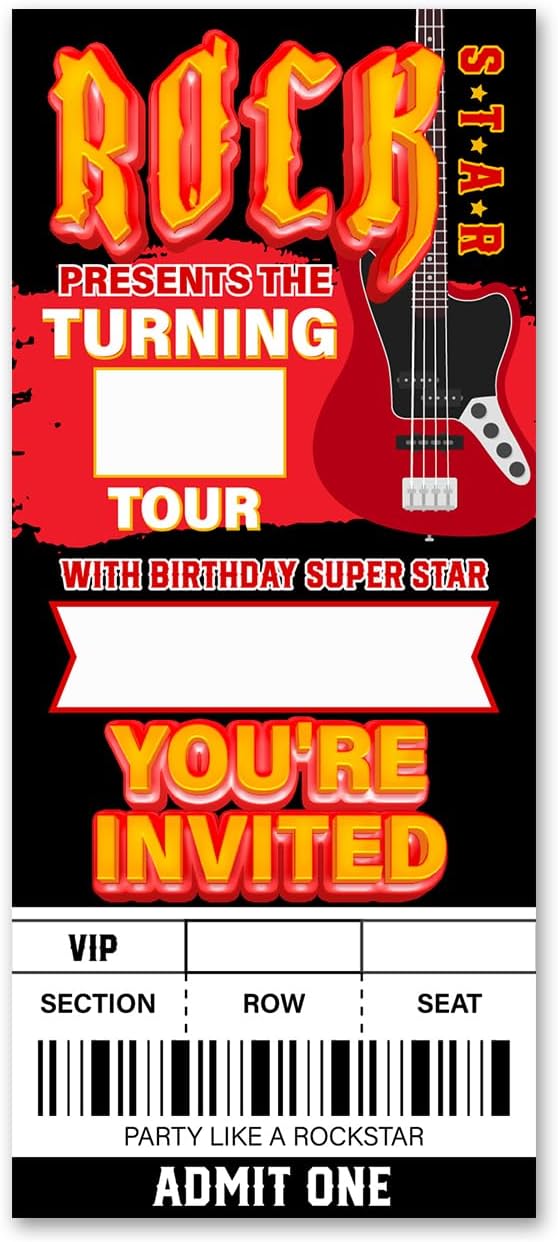 VAHATAN Rockstar Birthday Party Invitations 20 Pack with Envelopes