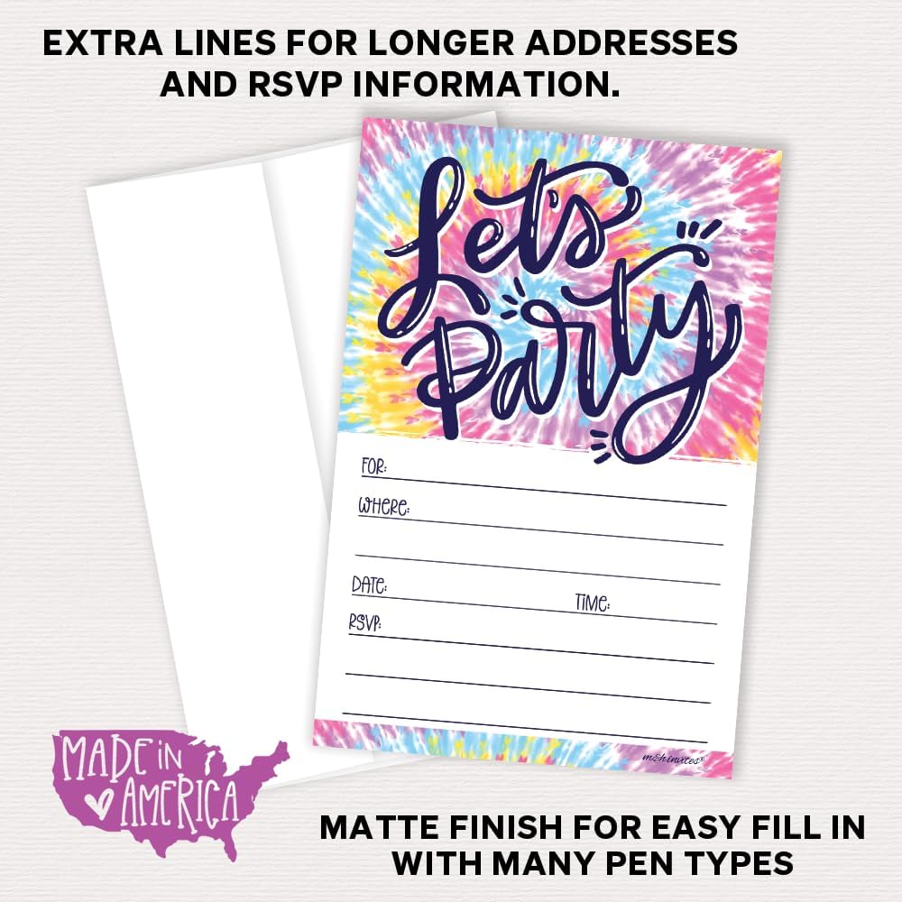 Tie Dye Birthday Invites With Envelopes 20 Count