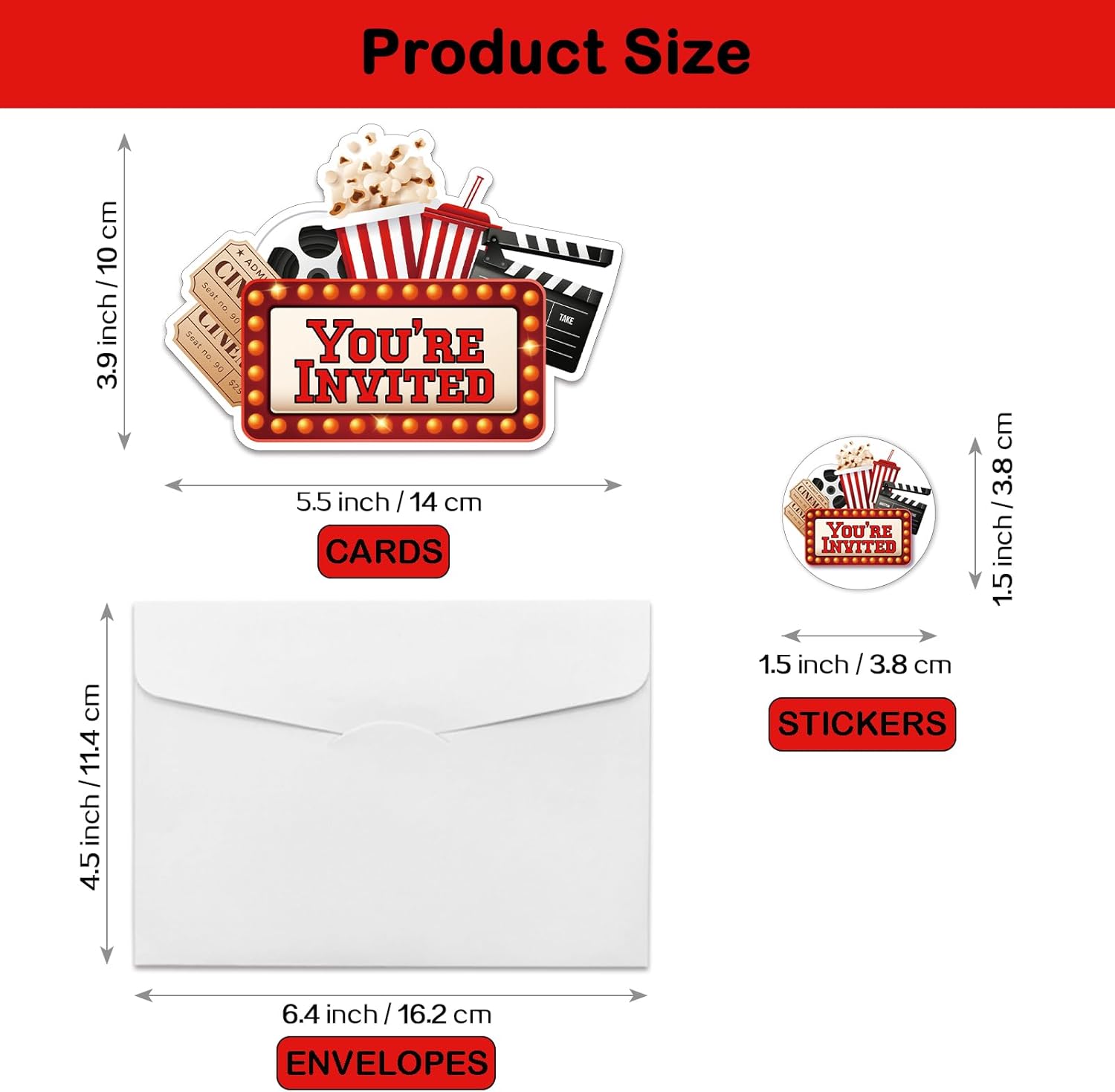 REWIDPARTY Movie Party Invitations Set of 15