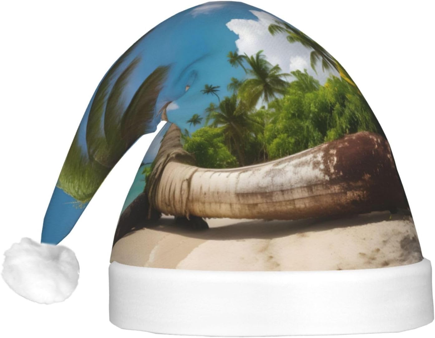 Two Palm Tree Tropical Print LED Santa Hat for Christmas New Year