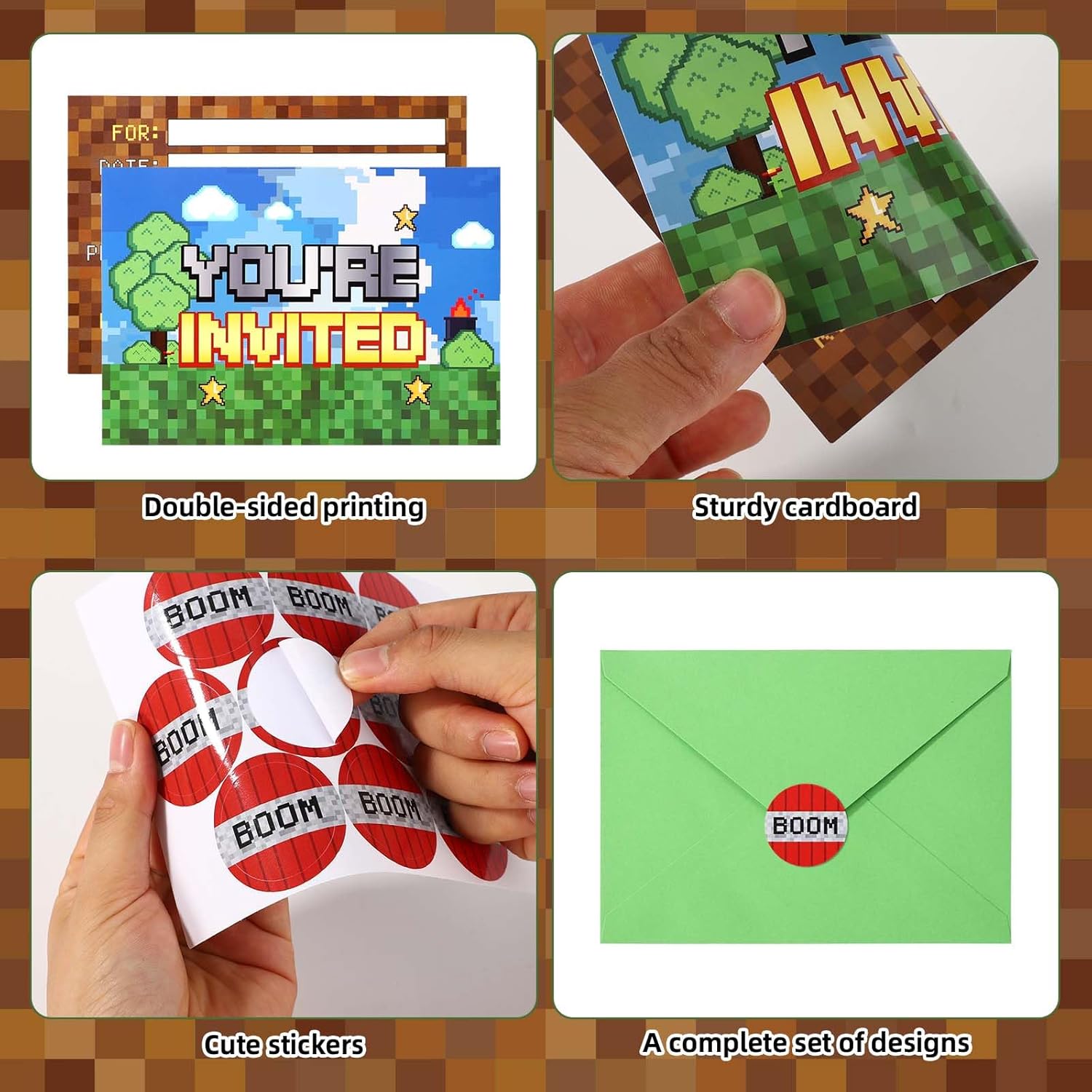 20pcs Video Game Birthday Invites with Envelopes and Stickers