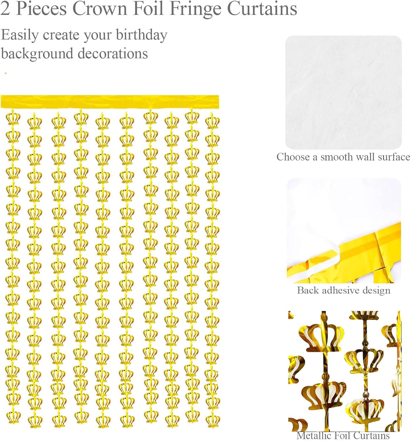 2 Pack Gold Crown Foil Curtains 32x65 Ft Photobooth Decor