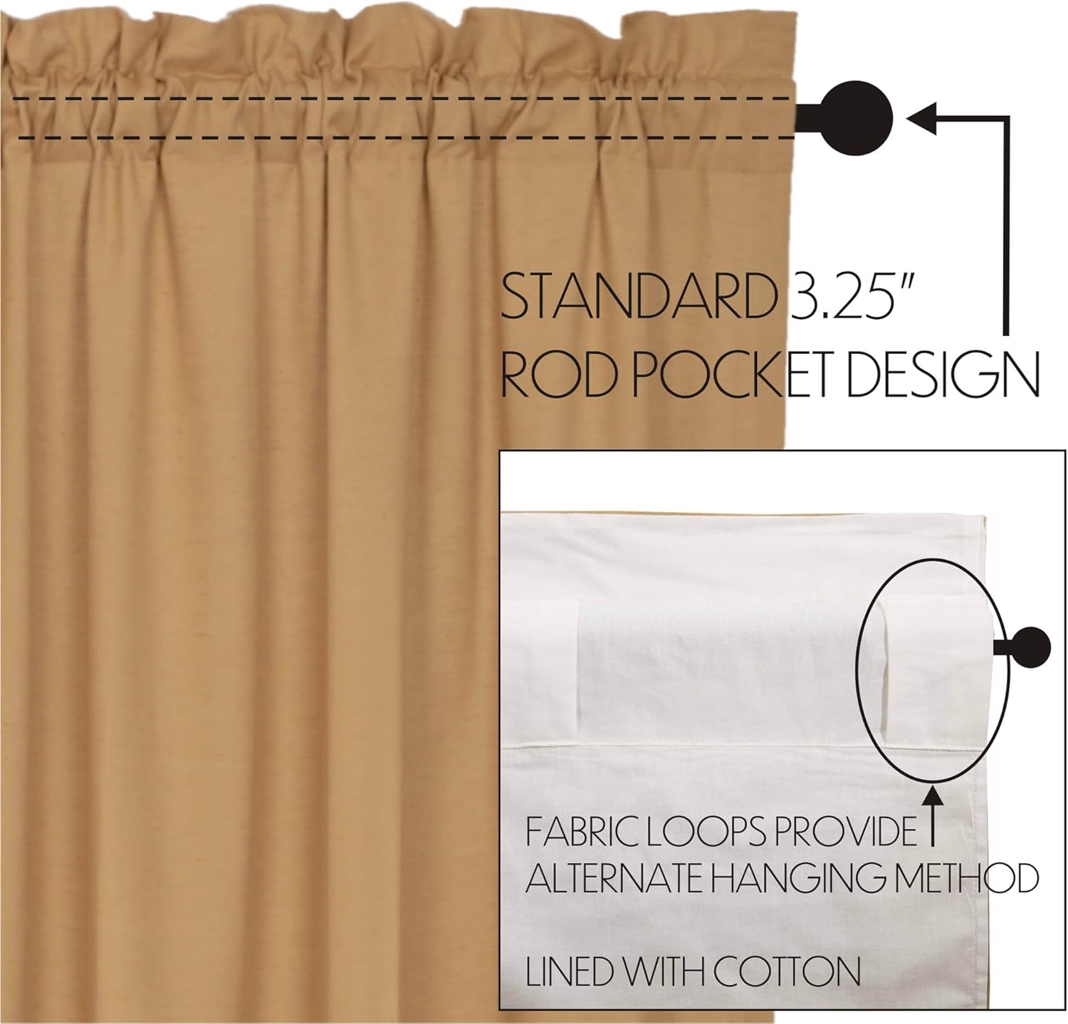 VHC Brands Flax Khaki Farmhouse Window Panels Set of 2