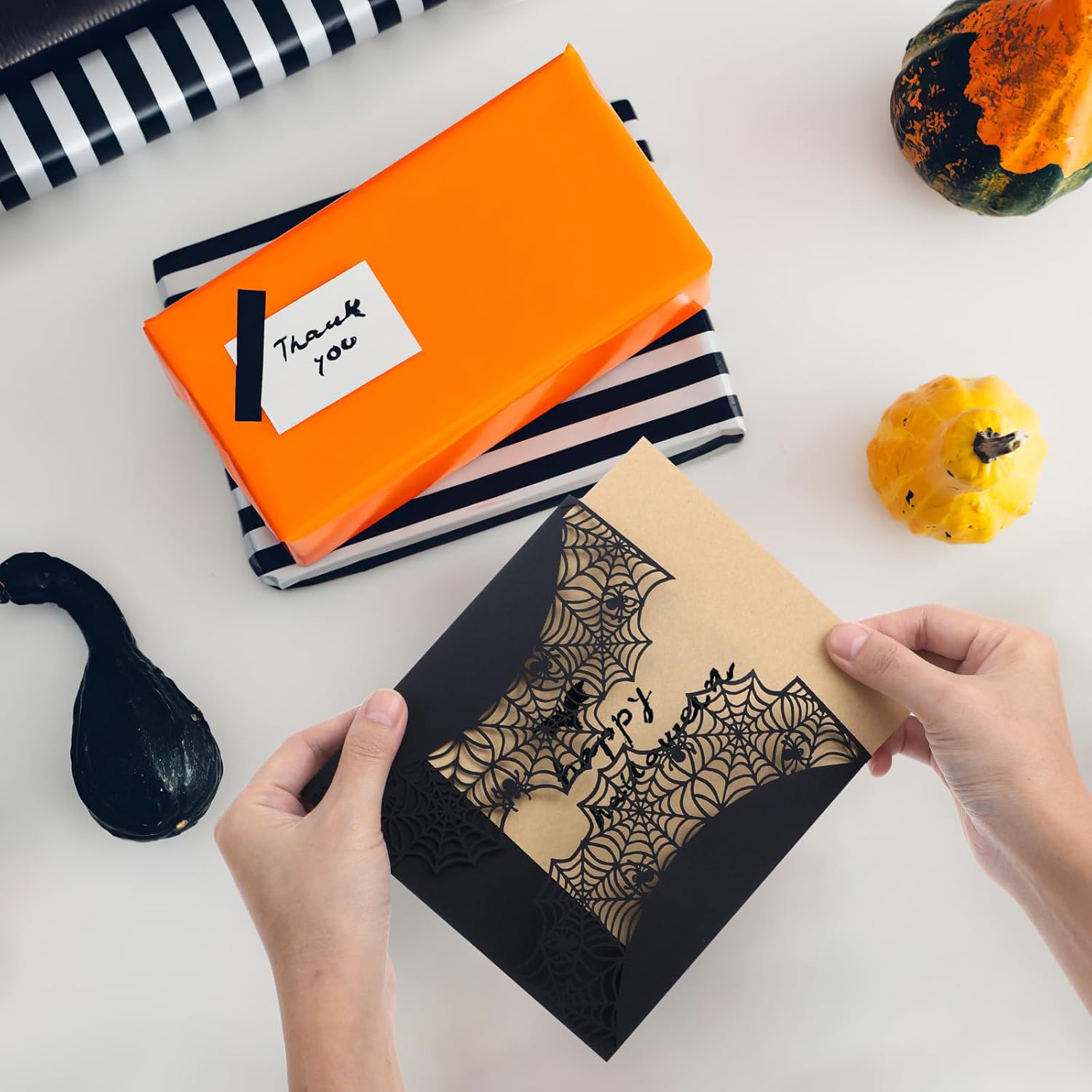 LUOEM 10pcs Halloween Invitations with Spiderweb Design and Bowknots